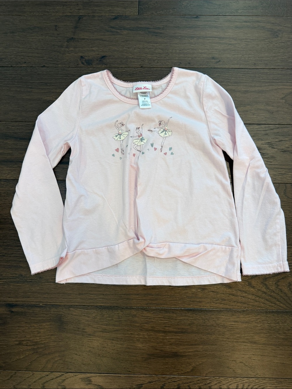 Little Lass Pale Pink Ballerina Twist-Hem Long Sleeve Top Size 7 - C34-122
